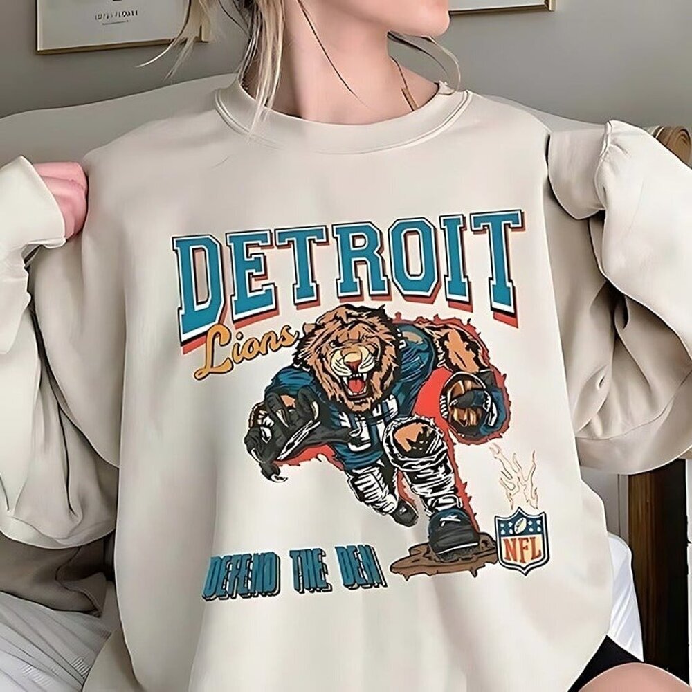 Detroit Lions Defend The Den Crewneck Sweatshirt Retro Football Team Gift 17